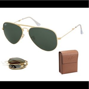 RARE NWT Ray-Ban Folding Aviator Gold Sunglasses